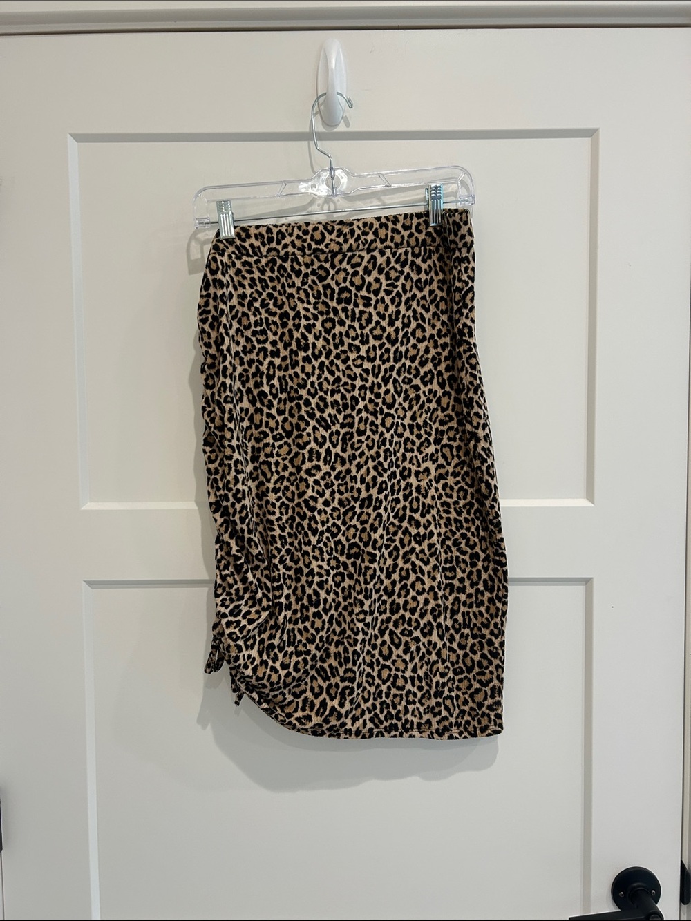 Stowaway Collection Maternity Leopard Print Ruched Midi Skirt XL